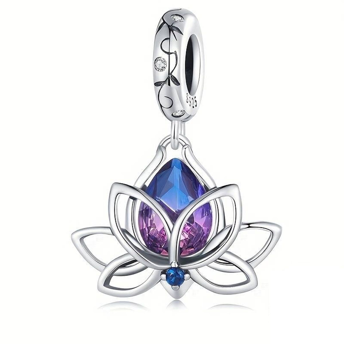 TODOJOYAS - Charm Dije Plata Flor De loto Cristal Tornasol