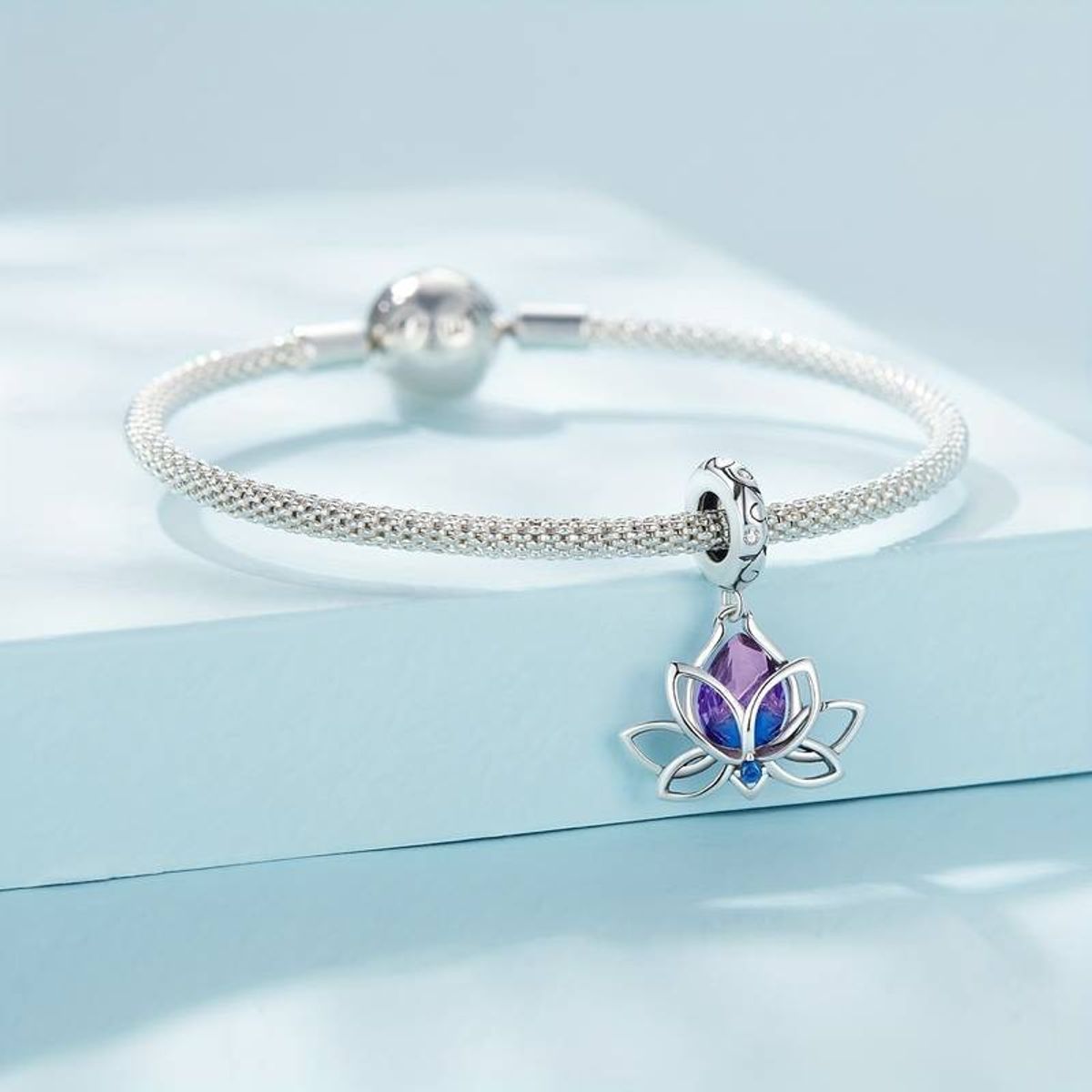 TODOJOYAS - Charm Dije Plata Flor De loto Cristal Tornasol