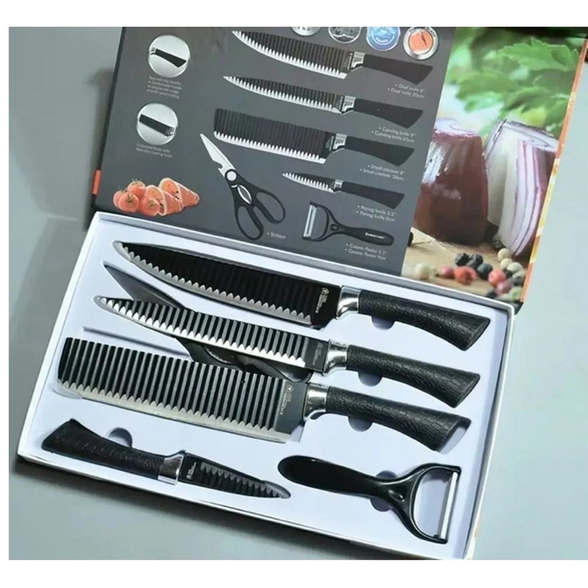 GENERICO - Set De 6 Cuchillos Juego Cuchillos Cocina Tijera Pelador