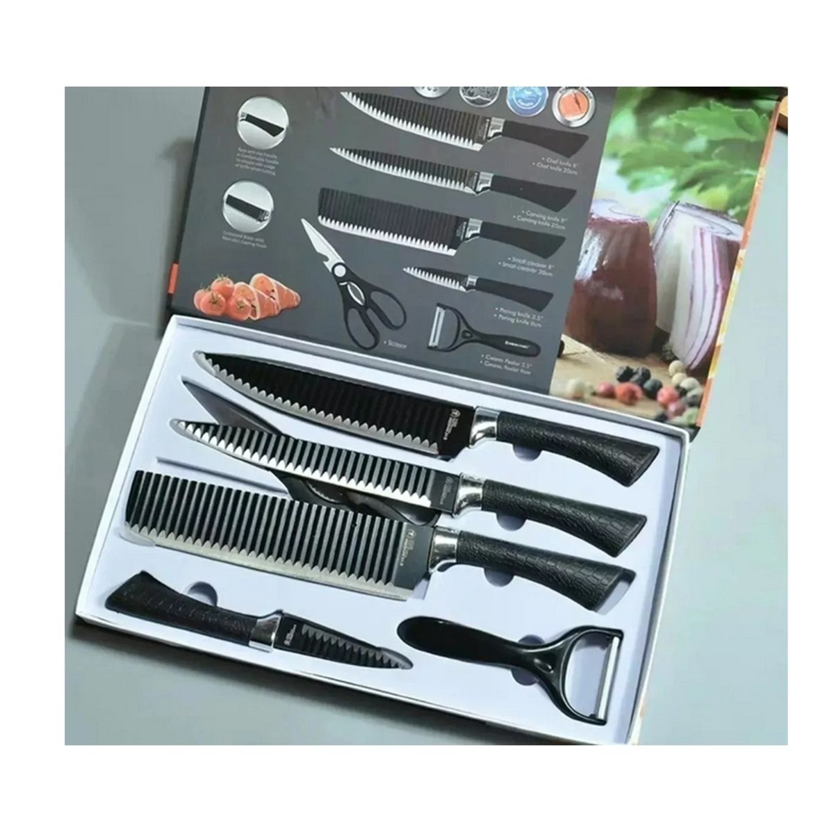 GENERICO - Set De 6 Cuchillos Juego Cuchillos Cocina Tijera Pelador