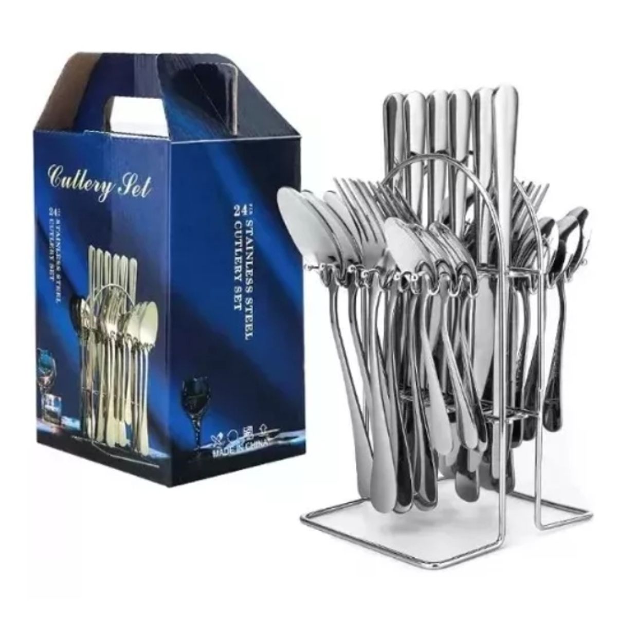 GENERICO - Set De Cubiertos 24 Piezas Con Soporte Acero Inoxidable