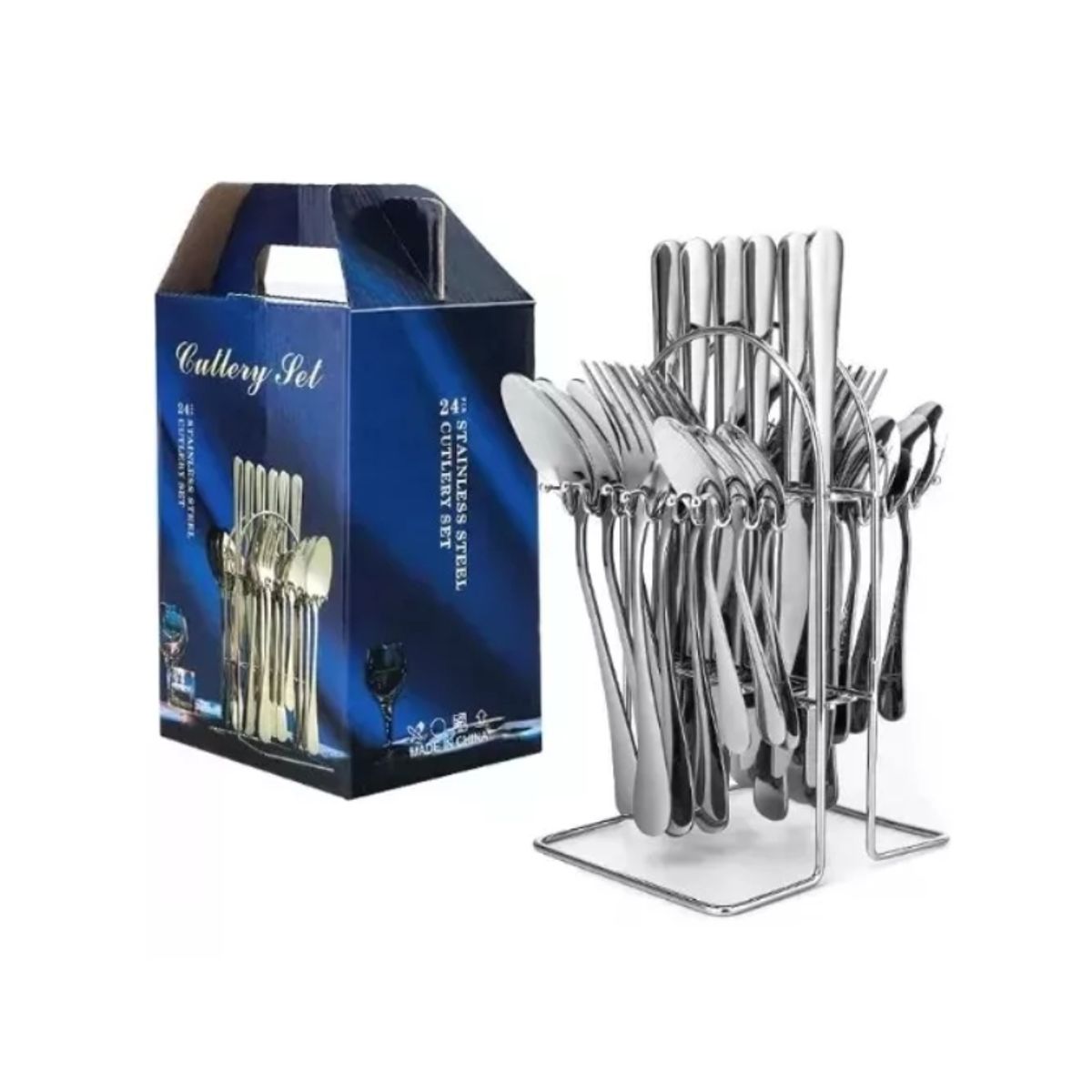 GENERICO - Set De Cubiertos 24 Piezas Con Soporte Acero Inoxidable