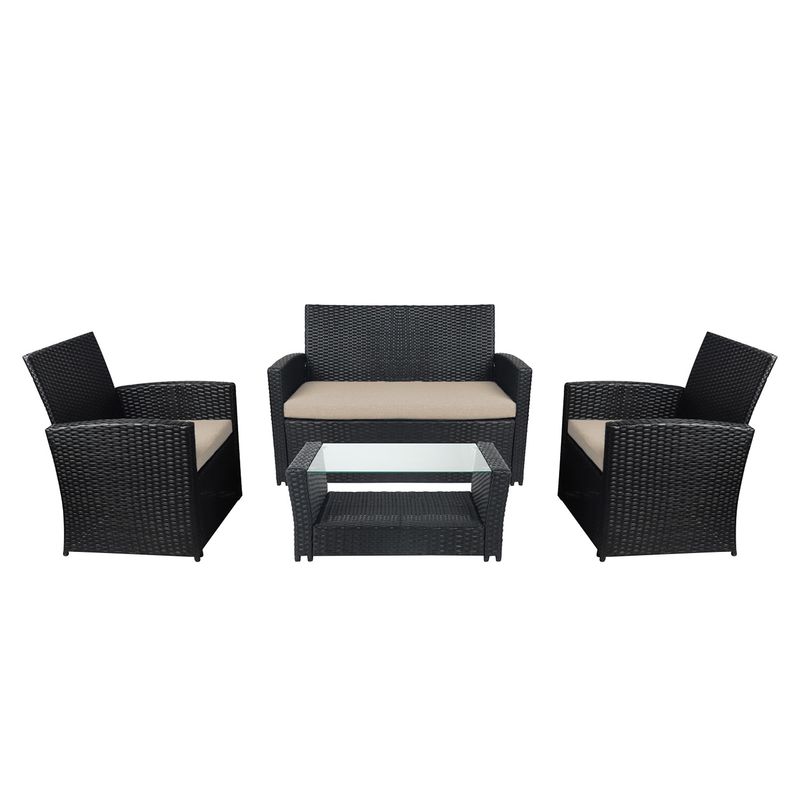 NOVAHUS - Set Terraza 4 Piezas Sorrento Mesa + Sillon Negro