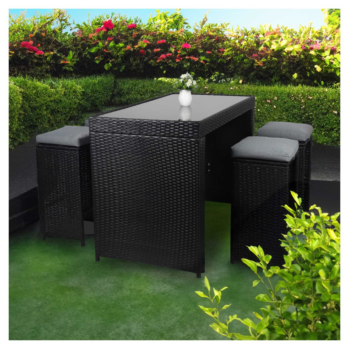 NOVAHUS - Bar Terraza Merida 4 Personas Mesa Negro