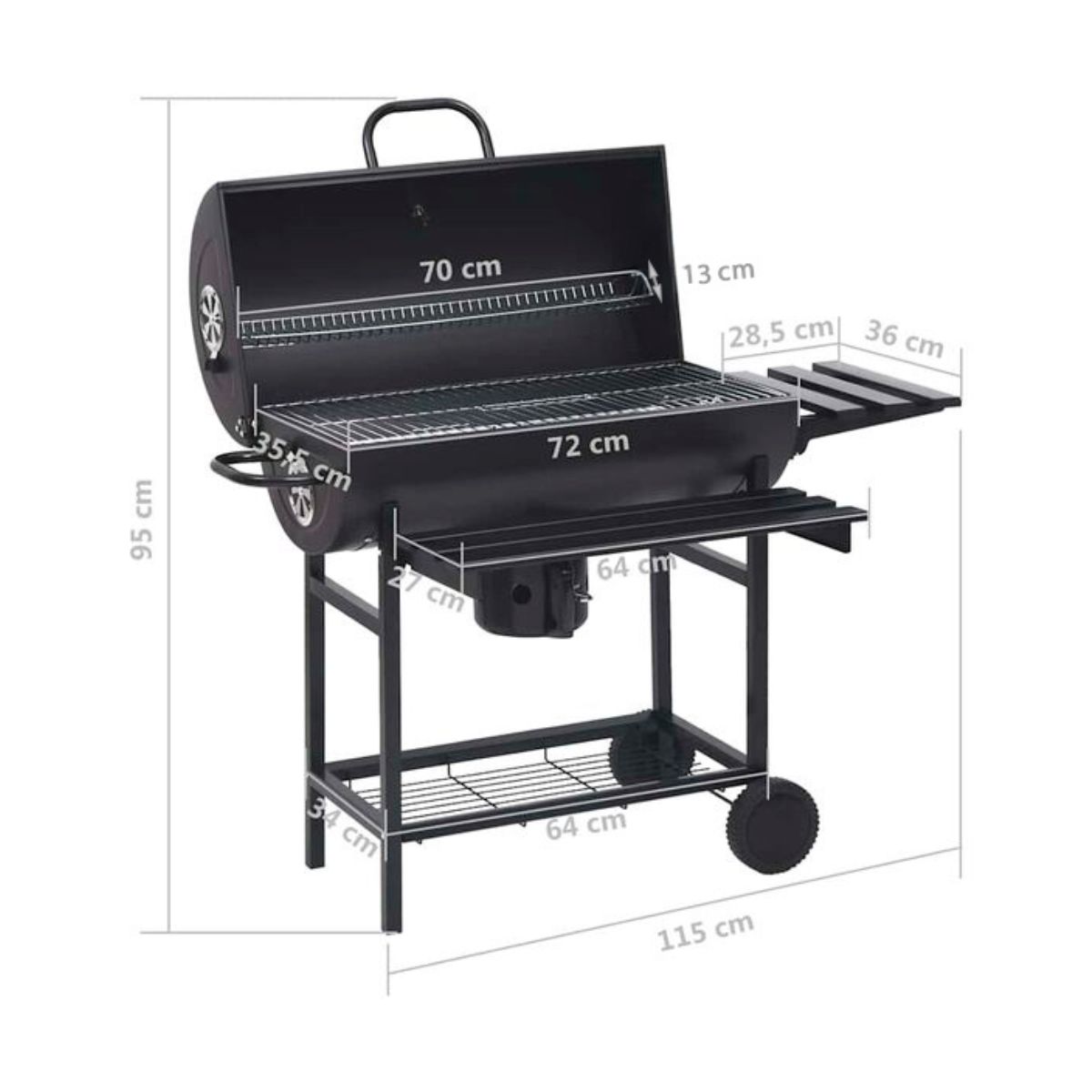 GENERICO - Parrilla de asado con rueda y repisa 101x70x94.5cm Bighouse