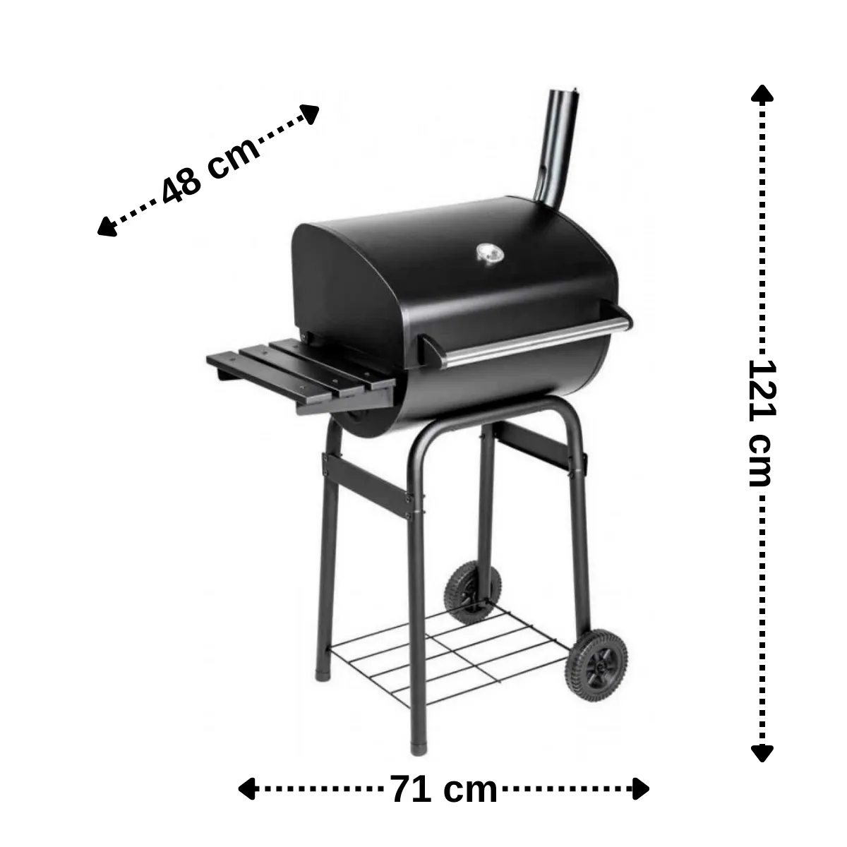 GENERICO - Parrilla de asado con rueda y repisa 71x48x121cm Bighouse
