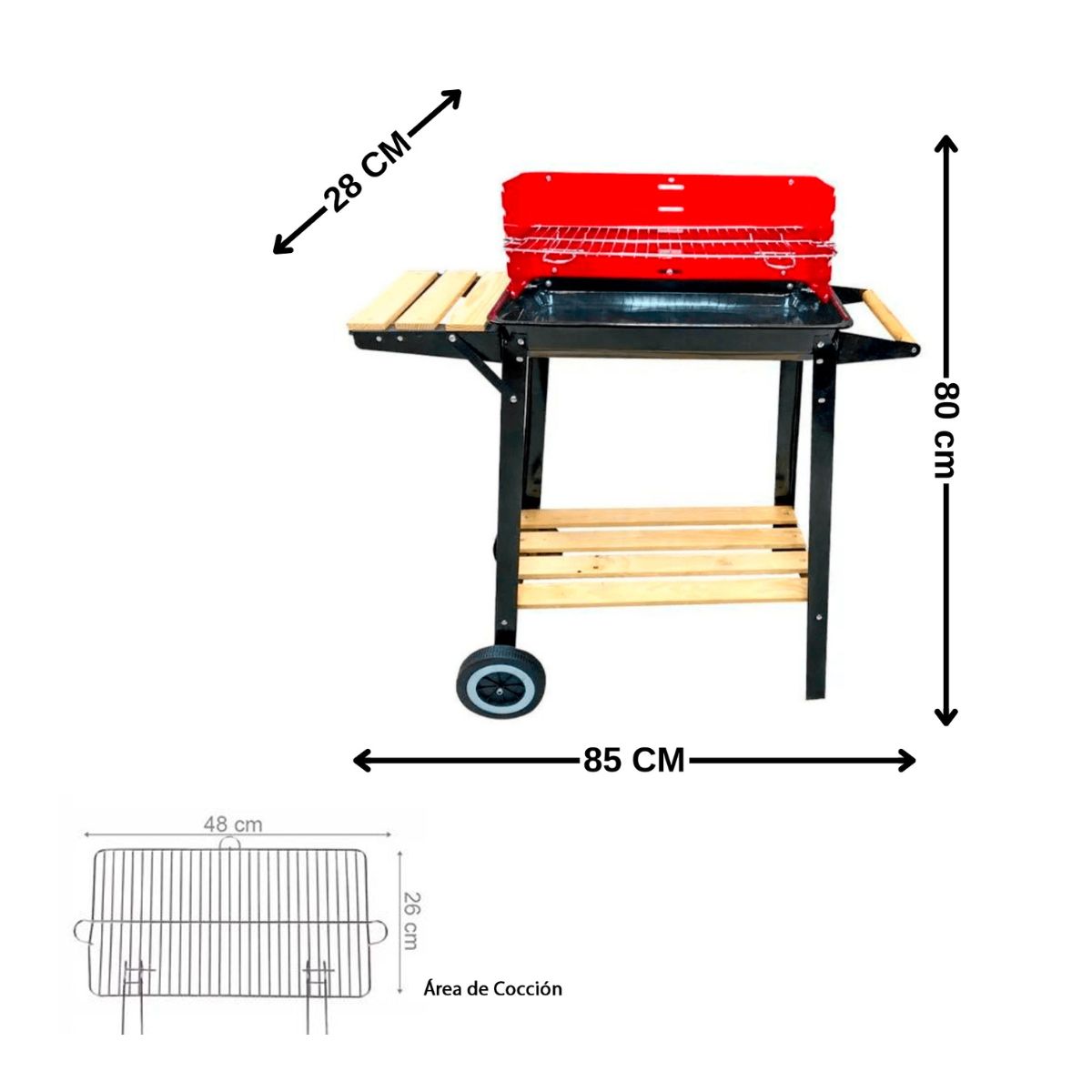 GENERICO - Parrilla de asado con rueda y repisa 85x28x80cm Bighouse