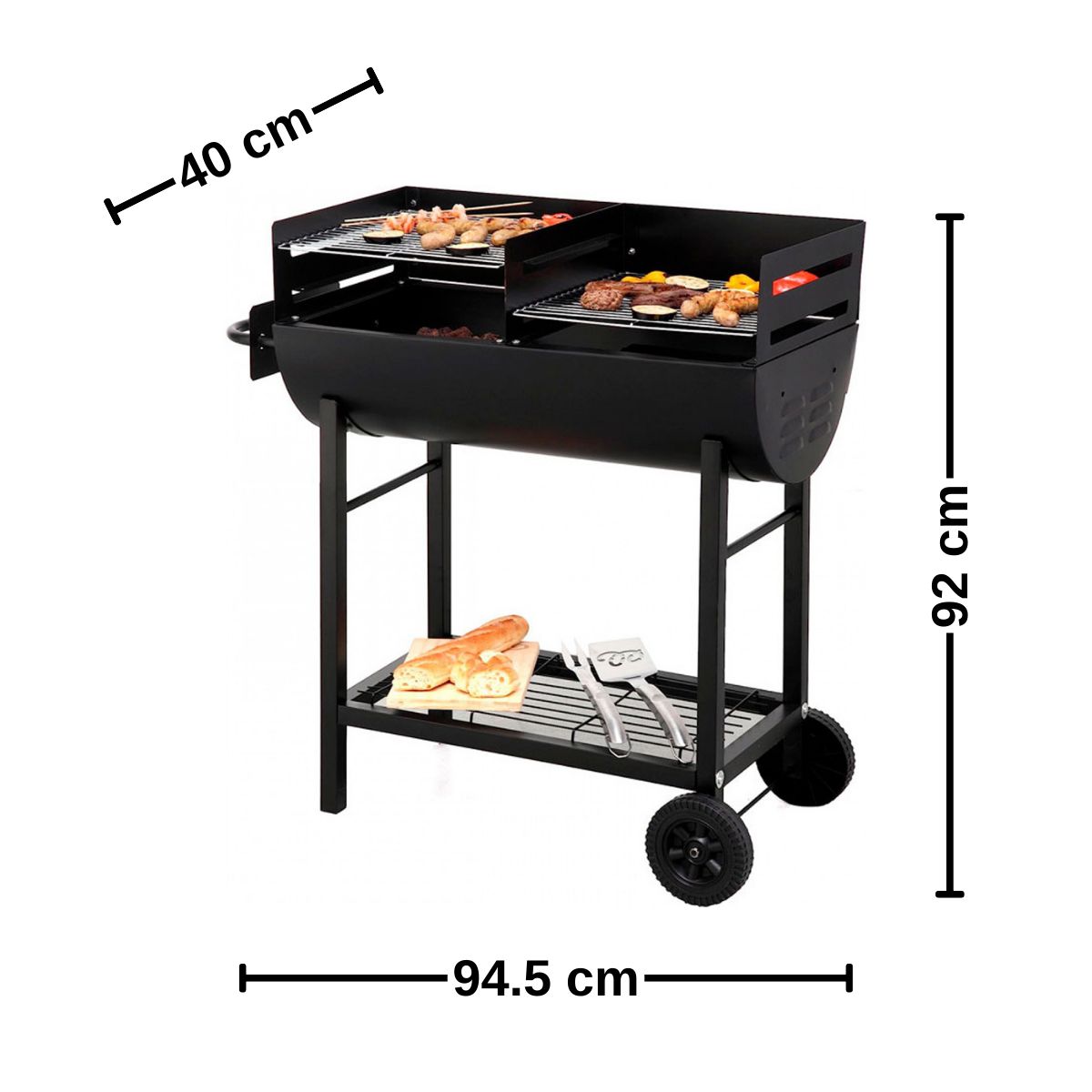 GENERICO - Parrilla de asado con ruedas 94.5x40x92cm Bighouse