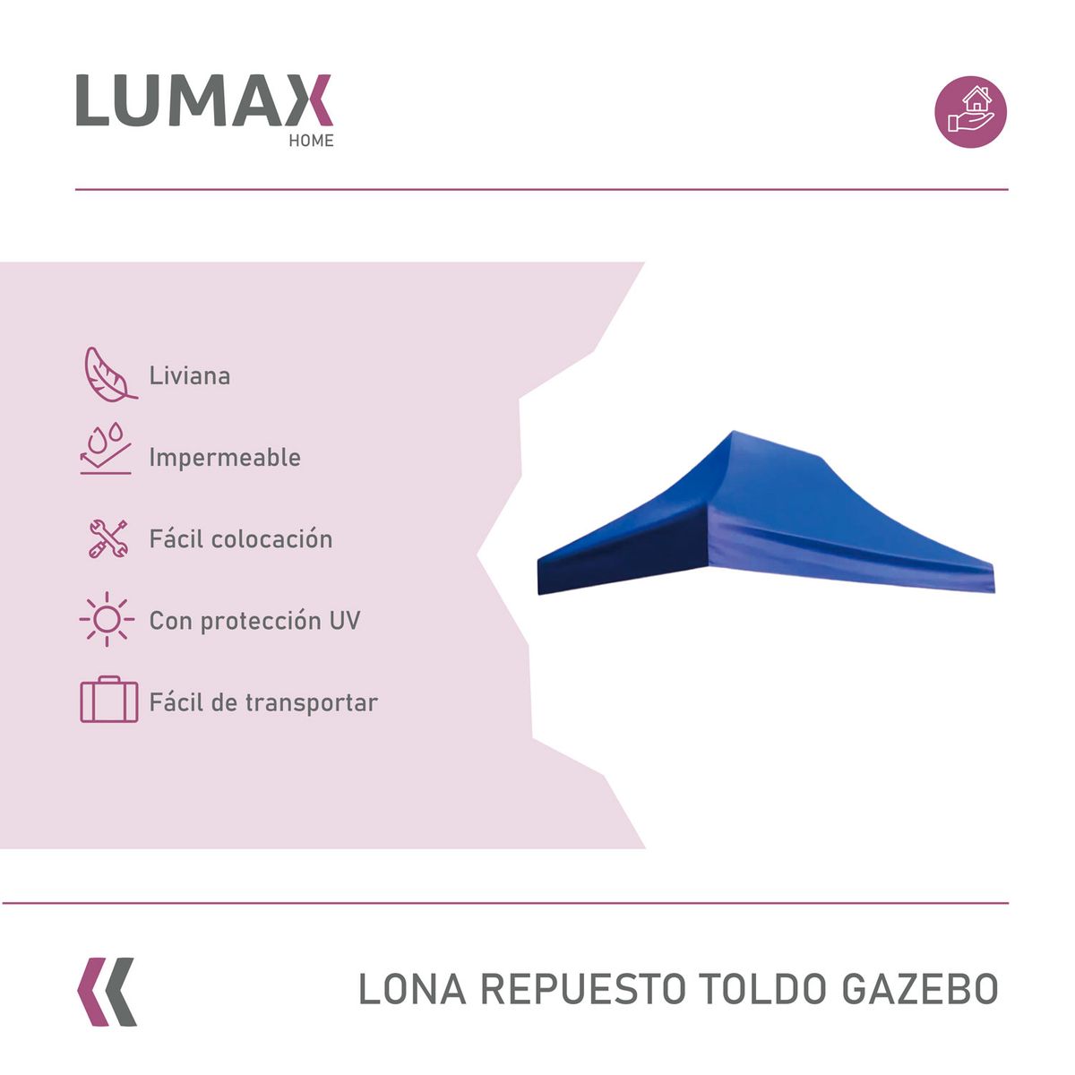 LUMAX - Lona Repuesto Toldo Gazebo Azul Proteccion UV 4.5x3