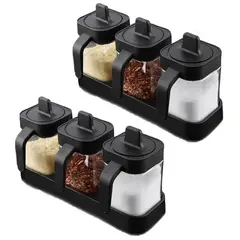GENERICO - Pack X2 Especieros Condimenteros De Vidrio Set 3 Dos En Uno