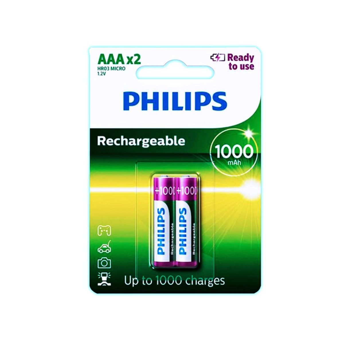 PHILIPS - Philips Pila Recargable Ready Aaa 1000 Mah 2 Pcs