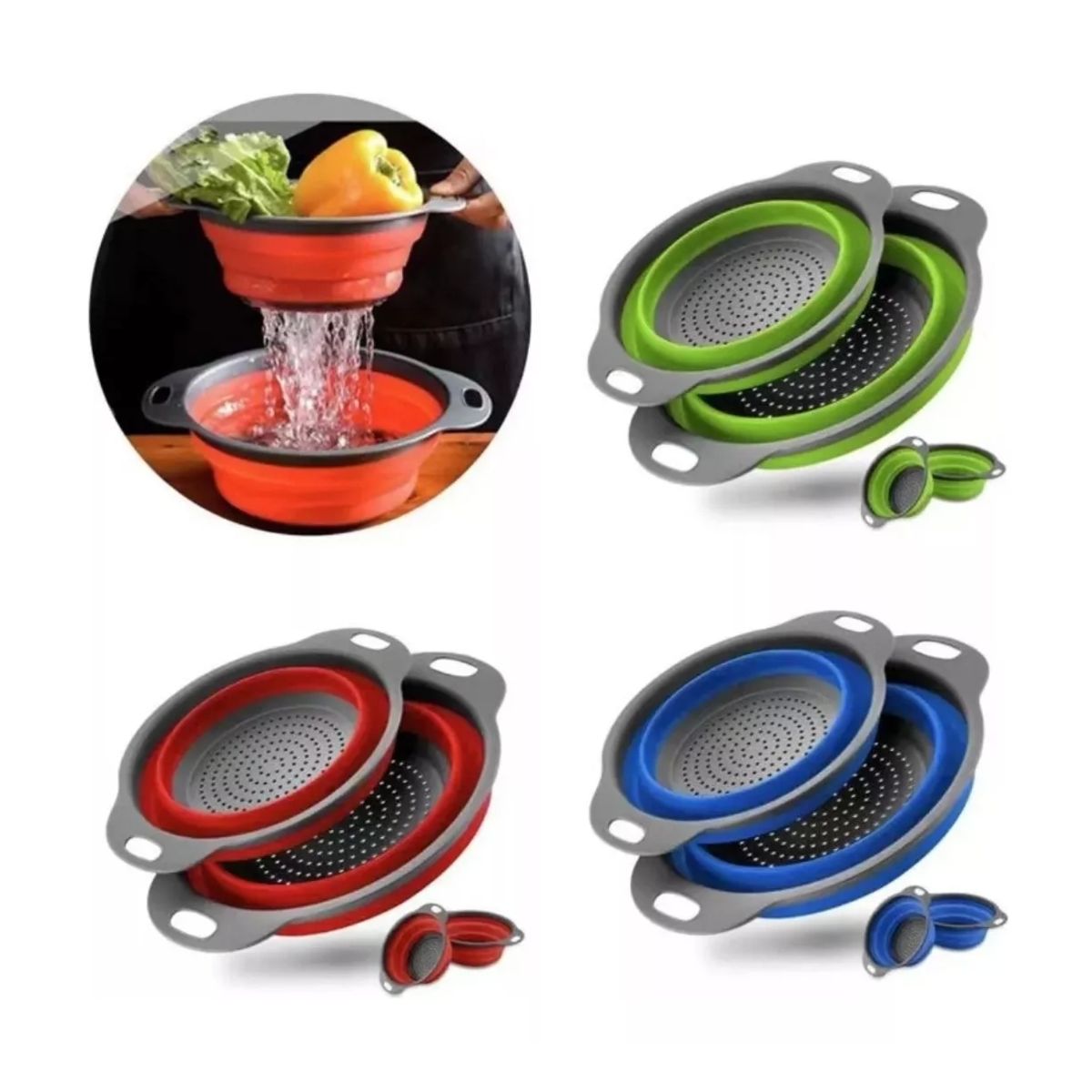 GENERICO - Colador 2 Piezas Plegable Silicona Redondo Cocina 24cm #977405570