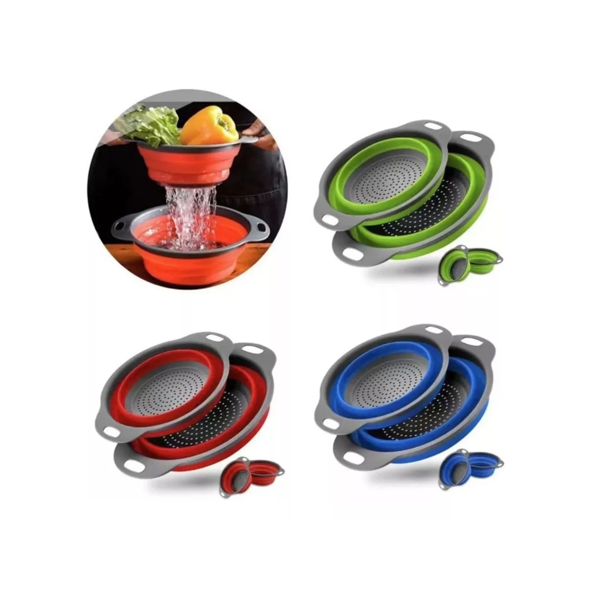 GENERICO - Colador 2 Piezas Plegable Silicona Redondo Cocina 24cm #977405570