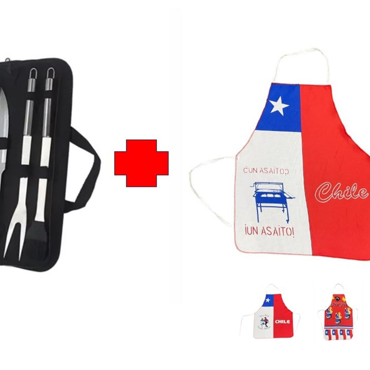 GENERICO - Set 6 Piezas Delantal + Estuche Utensilios Parrillero Asado