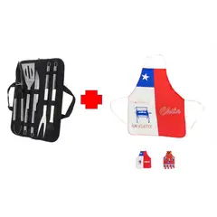 GENERICO - Set 6 Piezas Delantal + Estuche Utensilios Parrillero Asado