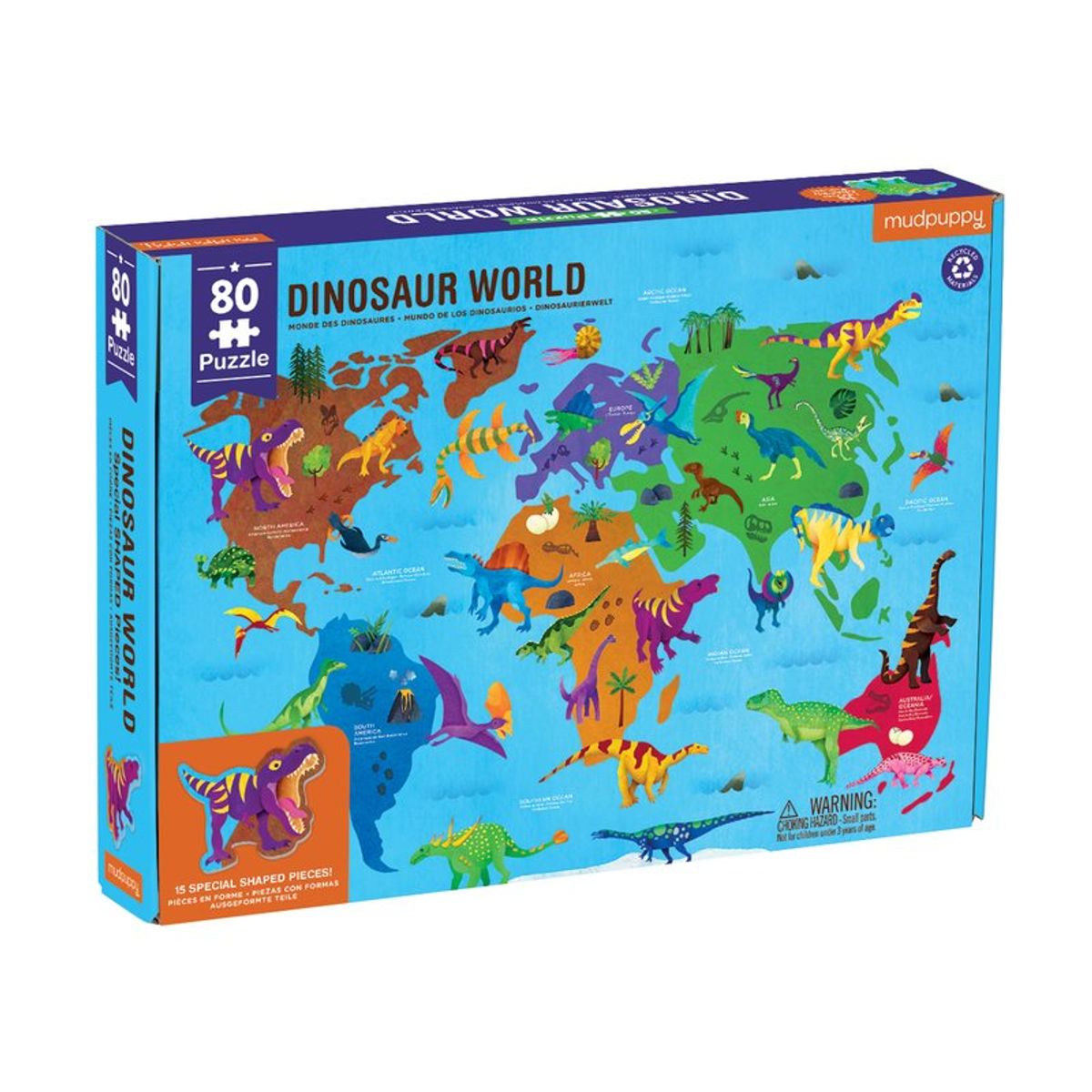 MUDPUPPY - Puzzle 80Pcs Geografía Dinosaurios Mudpuppy