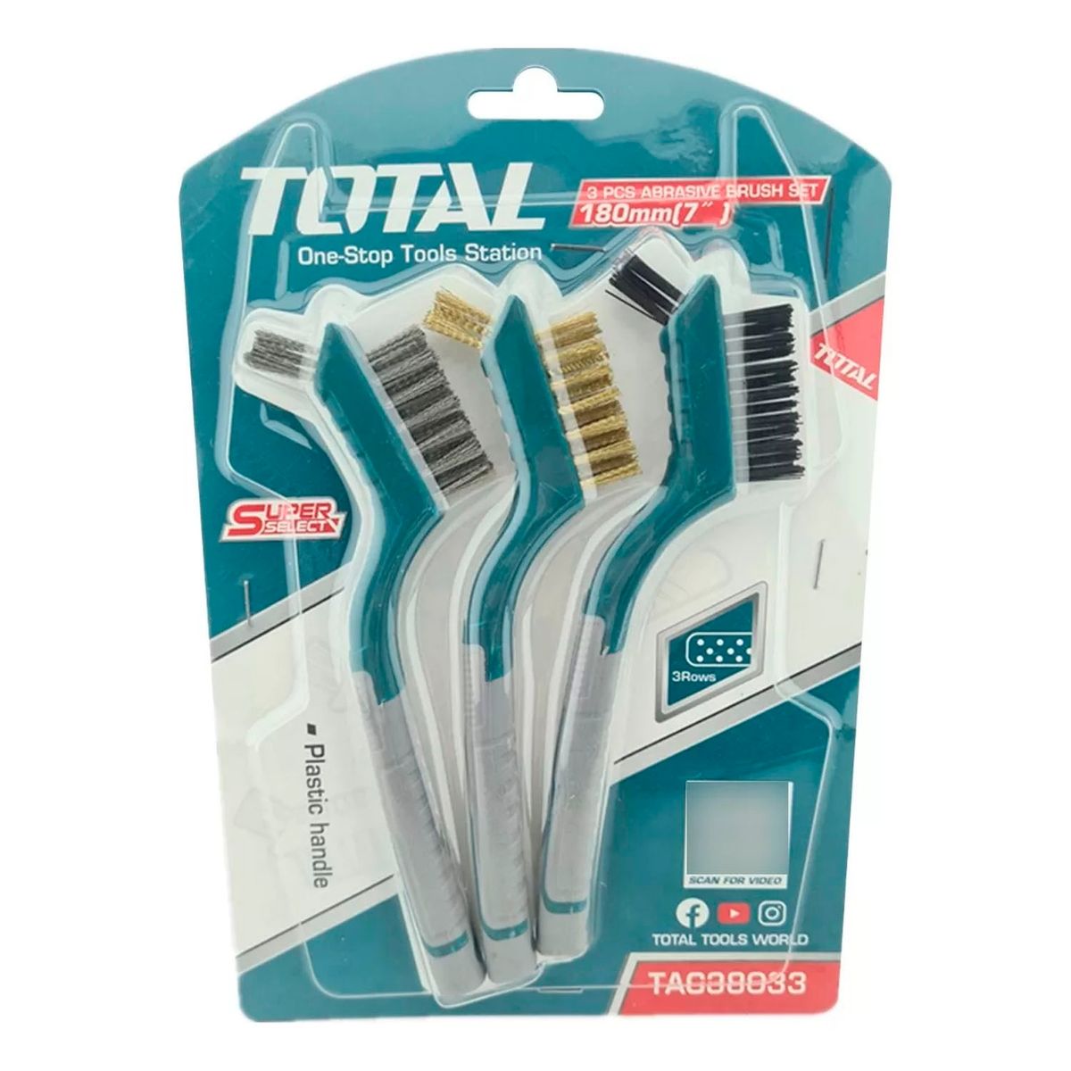 TOTAL TOOLS - Juego De Mini Escobillas Cepillos 180mm 3 Piezas Total