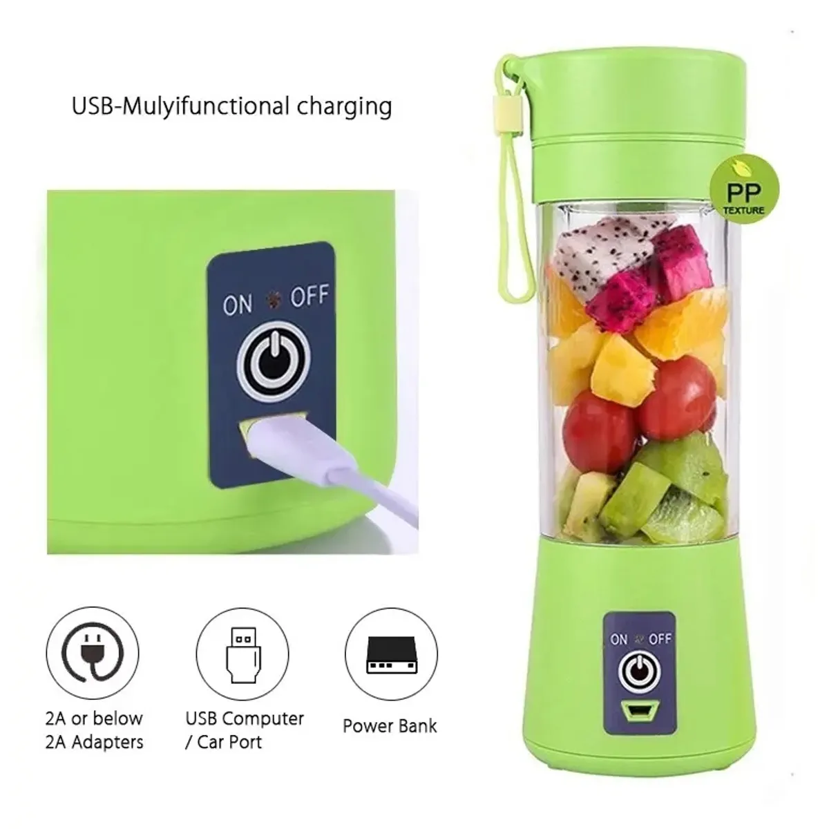 GENERICO - Licuadora Portátil de Alta Potencia: Recargable 6 Cuchillas 3D 2000mAh