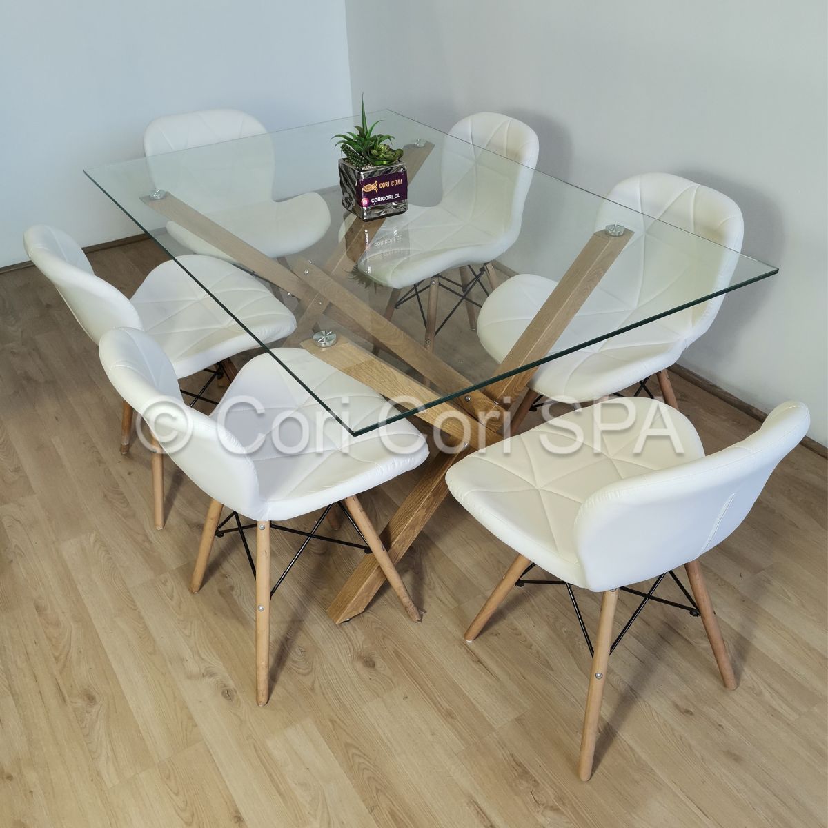 CORI CORI - Juego de Comedor Medlock 140x90 + 6 Sillas Mariposa Eames Blancas