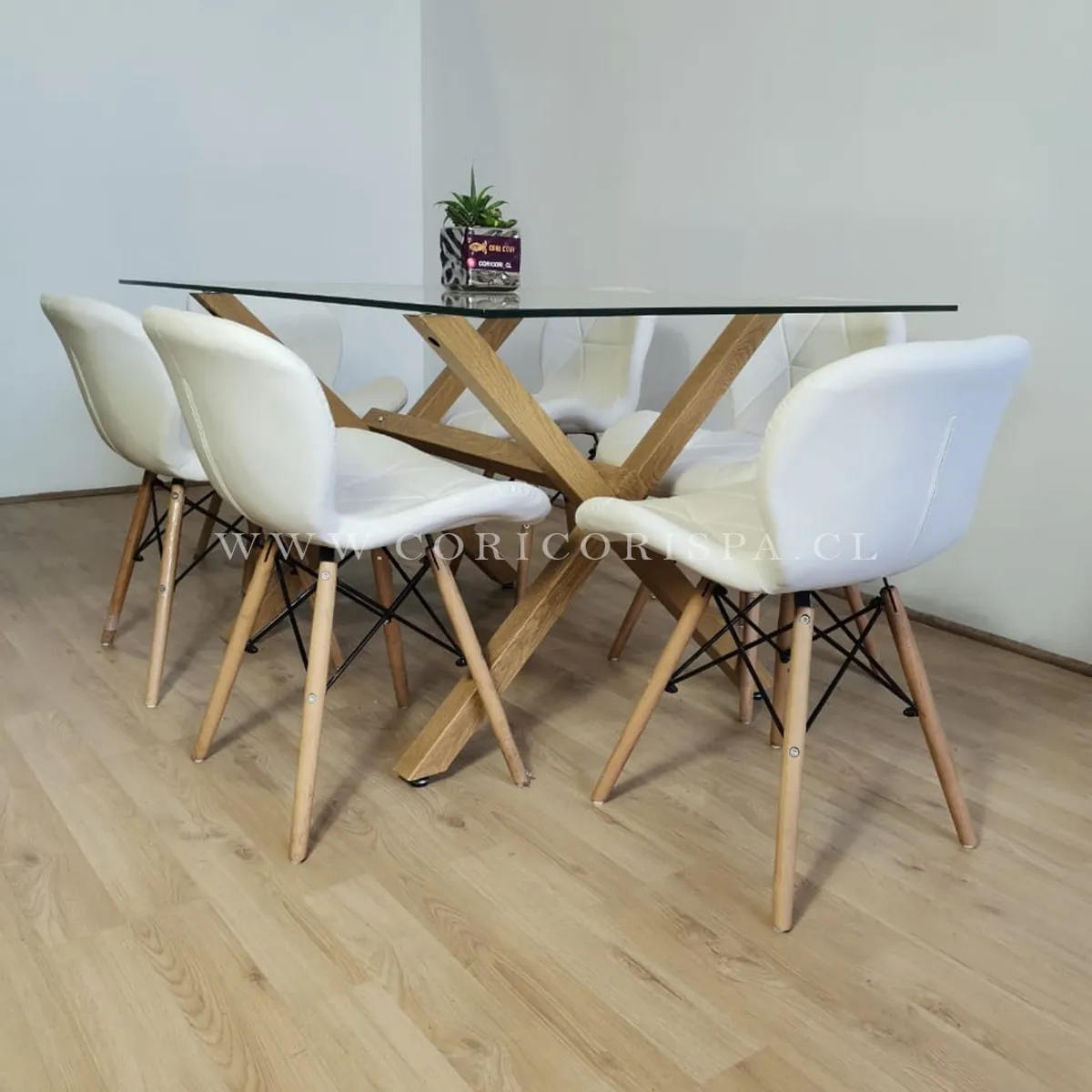 CORI CORI - Juego de Comedor Medlock 140x90 + 6 Sillas Mariposa Eames Blancas