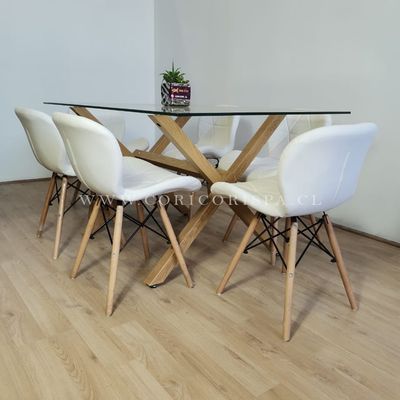 Imagen 2 del producto Juego de Comedor Medlock 140x90 + 6 Sillas Mariposa Eames Blancas