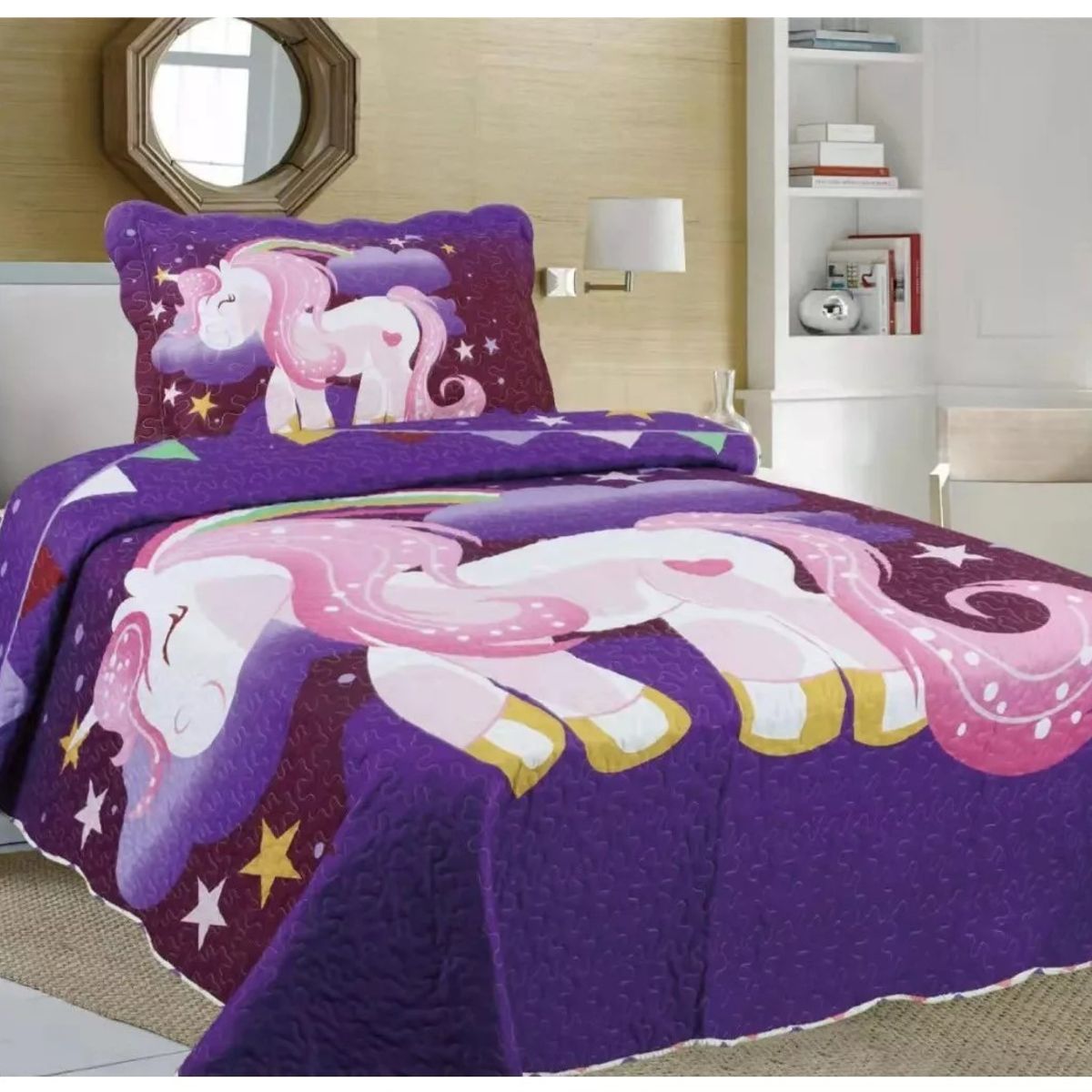 COMPRAPO - Cubrecama Quilt Infantil Liviano 1.5 Pza. Mod. Gran Unicornio + Funda
