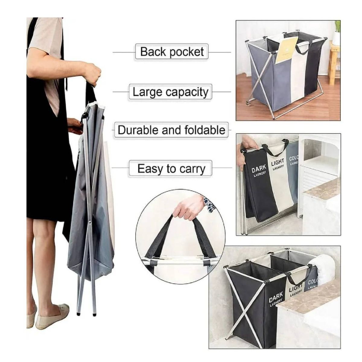 GENERICO - Cesta Para Ropa Sucia Plegable 3 División