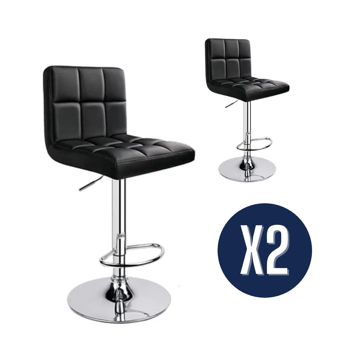 GENERICO - Set de 2 Sillas Bar Regulables con Respaldo Negras