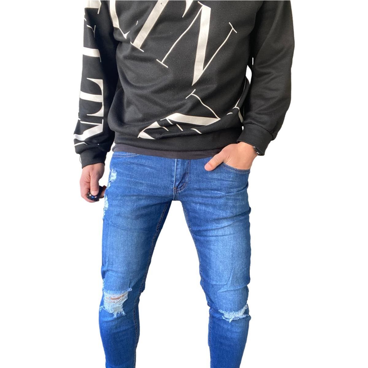 GENERICO - Jeans Destroyed Ankle Fit Azul 14333 GENERICO