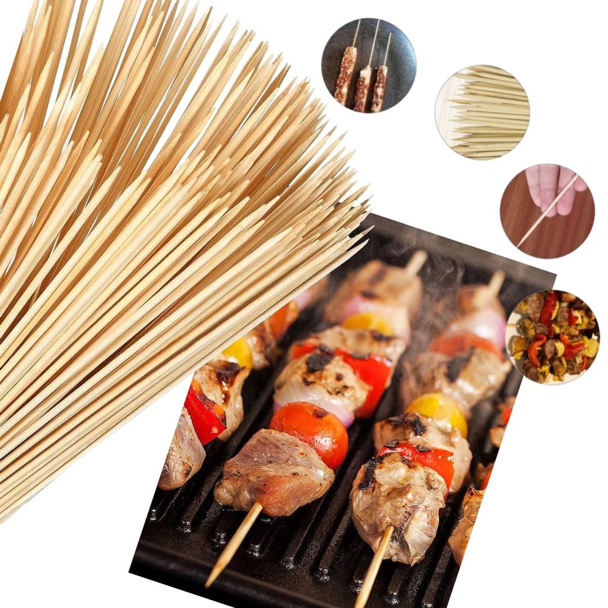 GENERICO - Set 150 Brochetas De Bambú Palos Gruesos 30cm Anticuchos Pinchos