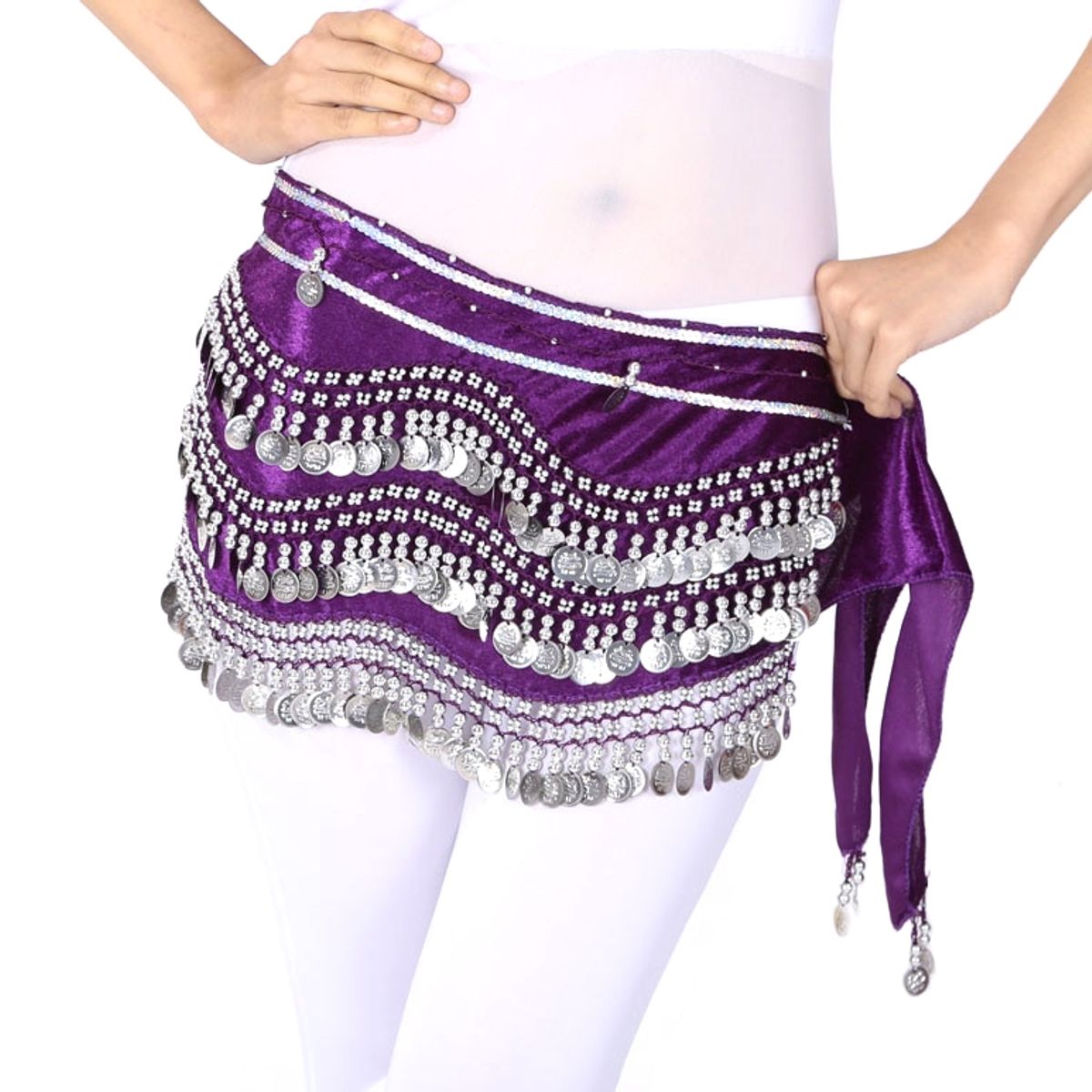GENERICO - Caderin Bellydance Danza Arabe Terciopelo Monedas Plateadas