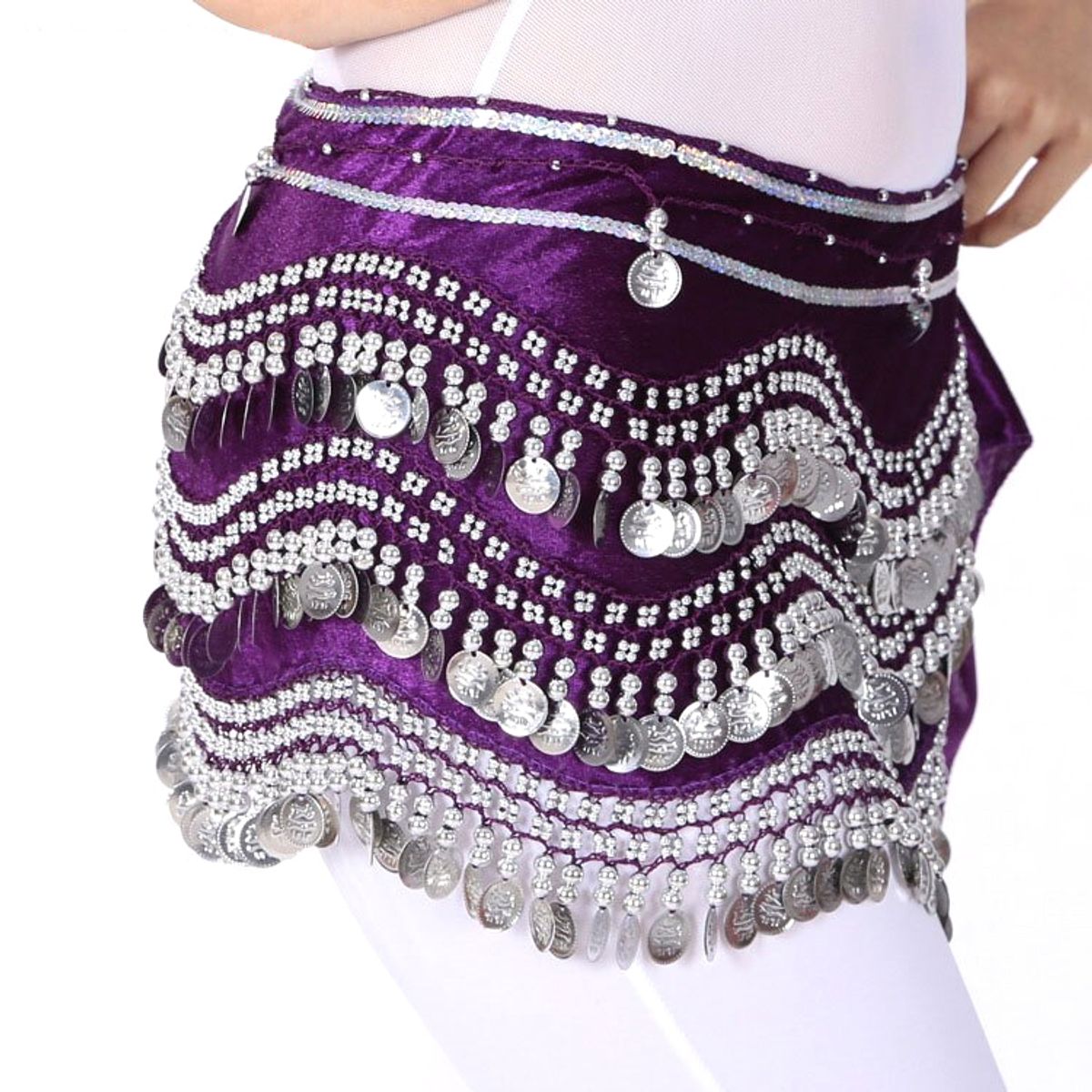 GENERICO - Caderin Bellydance Danza Arabe Terciopelo Monedas Plateadas