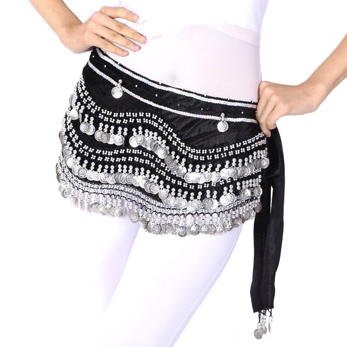 GENERICO - Caderin Bellydance Danza Arabe Terciopelo Monedas Plateadas