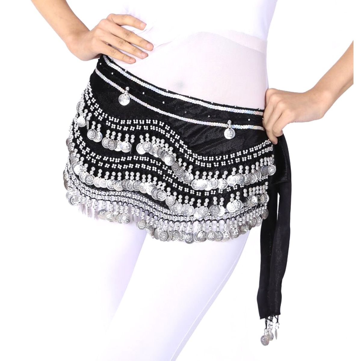 GENERICO - Caderin Bellydance Danza Arabe Terciopelo Monedas Plateadas
