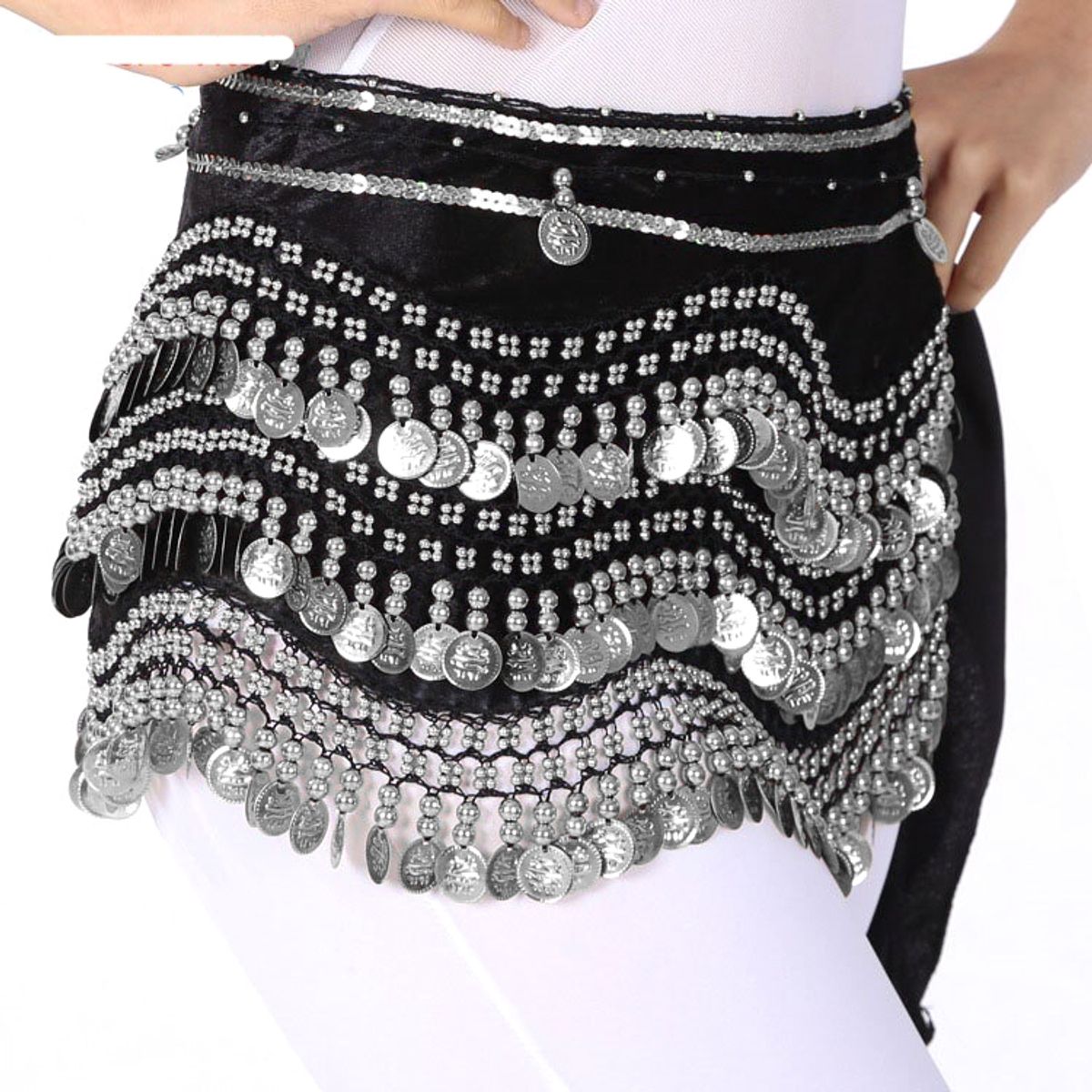 GENERICO - Caderin Bellydance Danza Arabe Terciopelo Monedas Plateadas