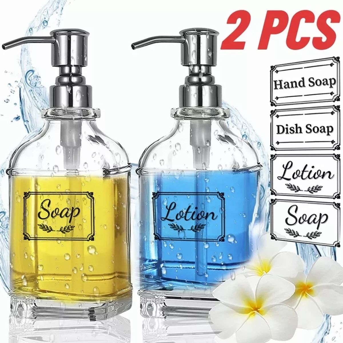 TNAKIEX - Vidrio Dispensador Jabón Líquido Desinfectante Gel 500ml2pz