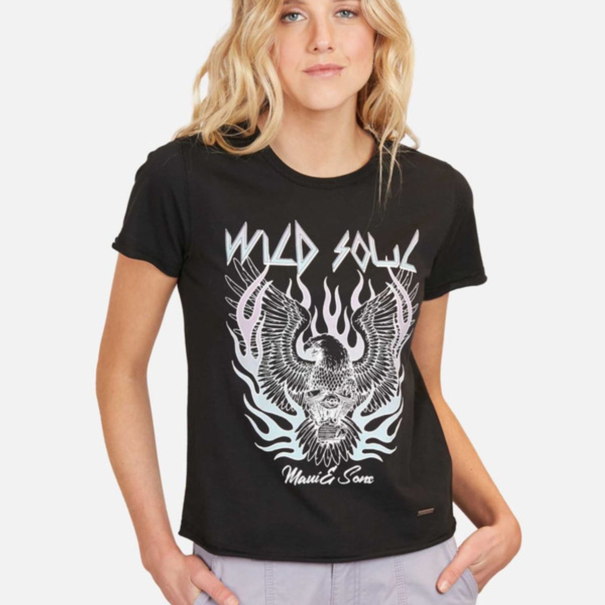 MAUI AND SONS - Polera Wild Soul T-Shirt Mujer Negro 
