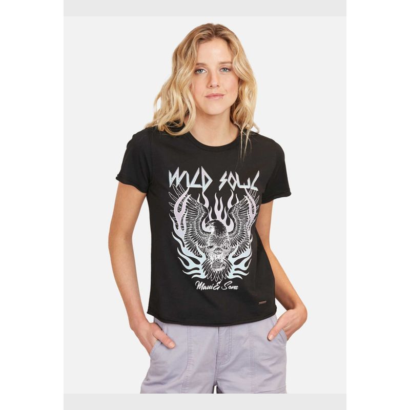 MAUI AND SONS - Polera Wild Soul T-Shirt Mujer Negro 