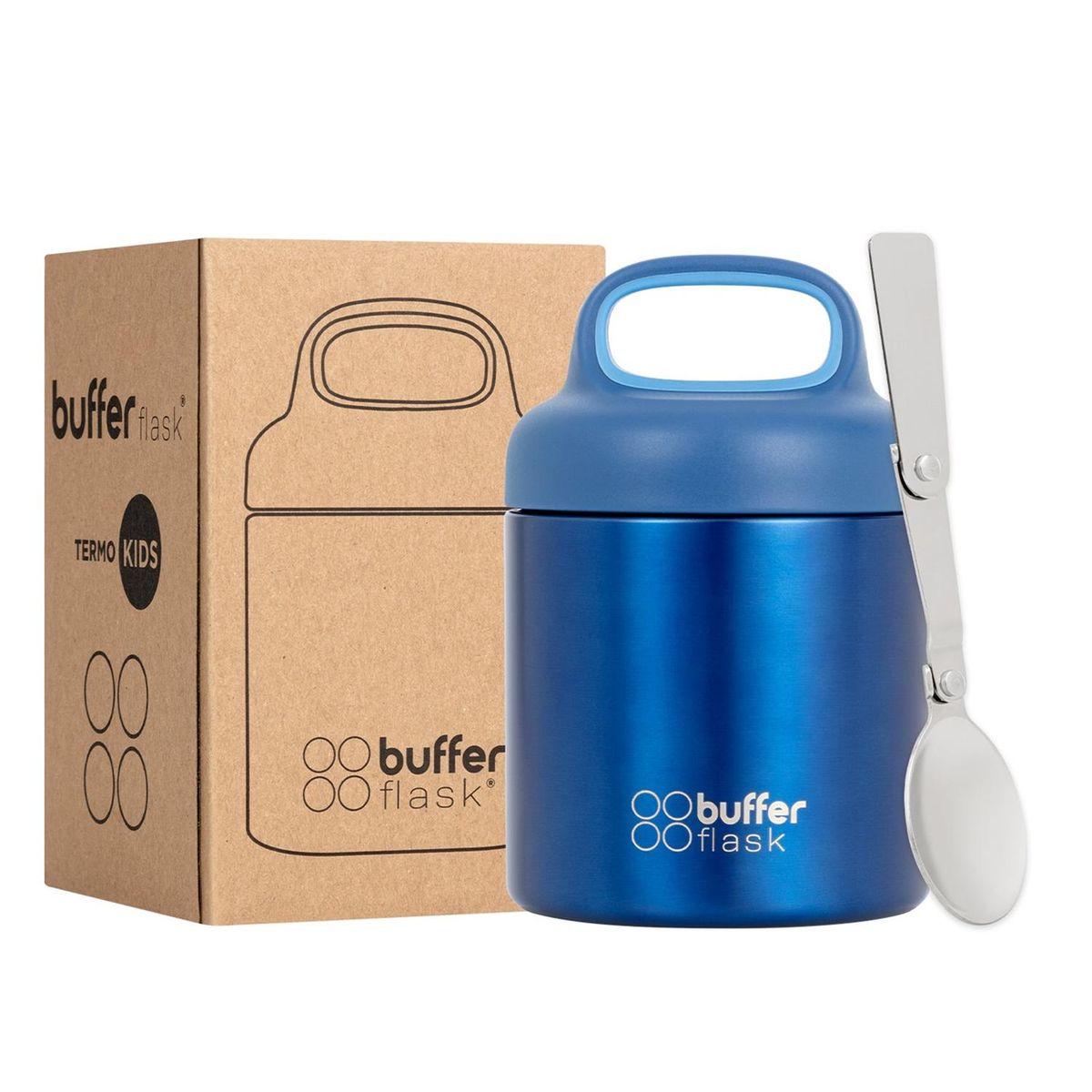 BUFFER FLASK - Termo Comida y Liquido Buffer Niño Niña 340ml + Cuchara - Azul