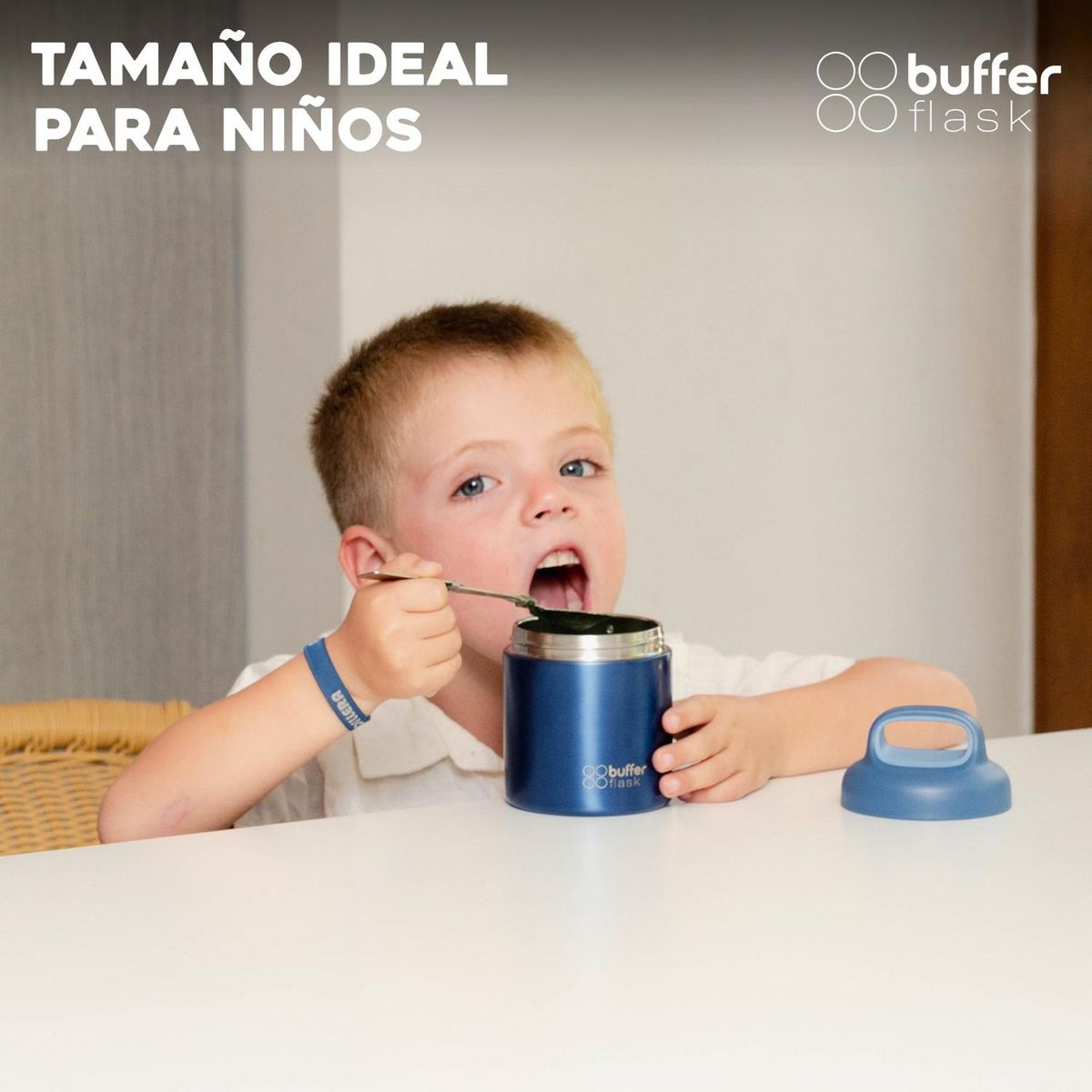 BUFFER FLASK - Termo Comida y Liquido Buffer Niño Niña 340ml + Cuchara - Azul