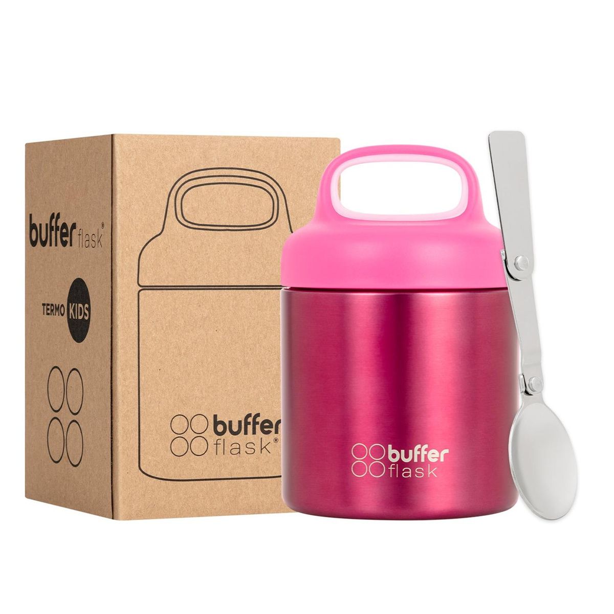 BUFFER FLASK - Termo Comida y Liquido Buffer Niño Niña 340ml + Cuchara - Rosa