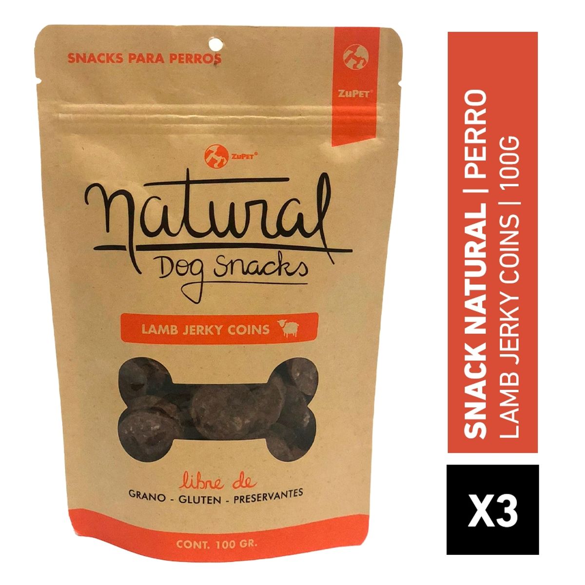 ZUPET - Natural Dog Snack Lamb Jerky Slices 100grs Pack x3