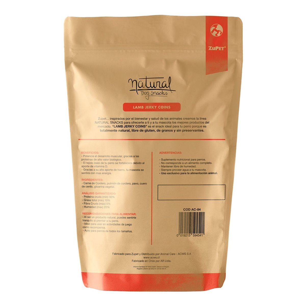 ZUPET - Natural Dog Snack Lamb Jerky Slices 100grs Pack x3