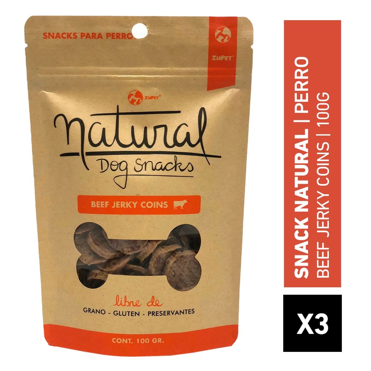 ZUPET - Natural Dog Snack Beef Jerky Slices 100gr Pack x3