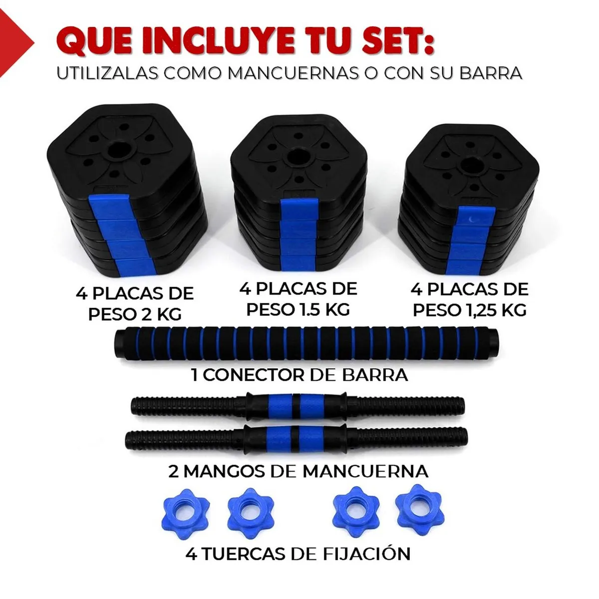 FITNICS - Mancuernas Ajustables Set 20 Kg Fitnics 2en1+Barra