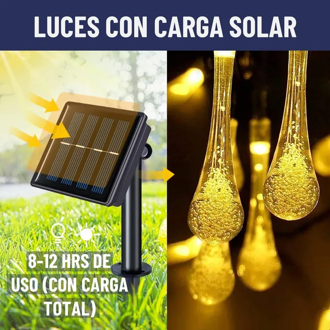 MAXWELL - Guirnalda Solar Hada Gotas Maxwell 7m 30 Luces Led Navidad