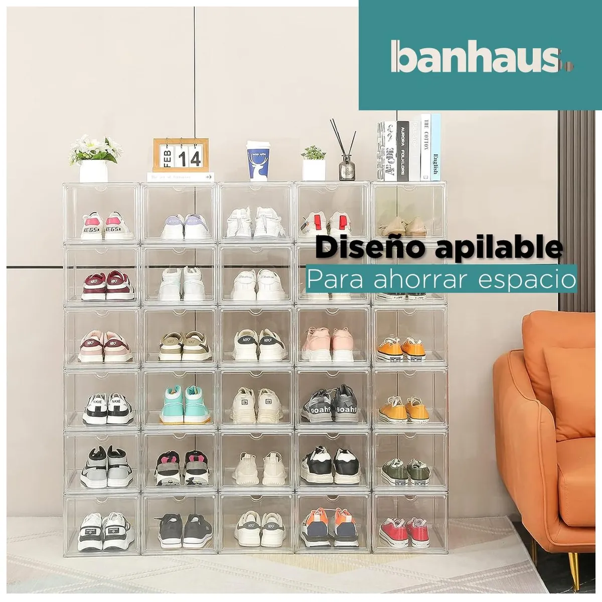 CASATUA - Caja Organizadora Zapatos Premium Banhaus 100% Transparente