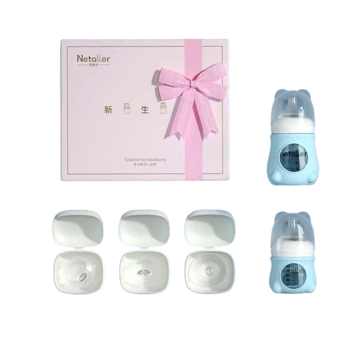 LUBABYCAS - Set 2 Mamaderas Con Protectores 3 Chupetes Caja Lubabycas