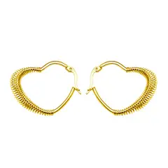 LUX JOYAS - Aros Baño Oro Amarillo 18k Argollas Corazón Resorte M