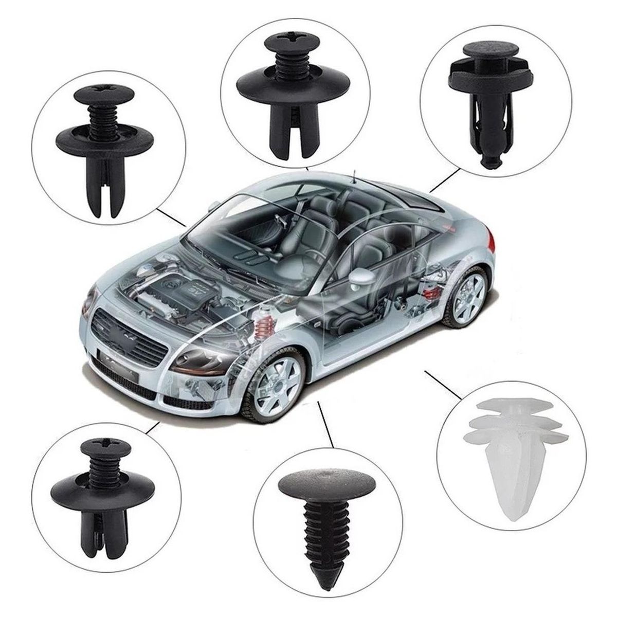 PARTYGLOBOS - Kit 730 Clip Broche Retencion Plastico Auto Lata Tapabarro